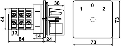 Рис.1. Схема габаритных размеров переключателя пакетного типа ПКП Е9 16А/2.863