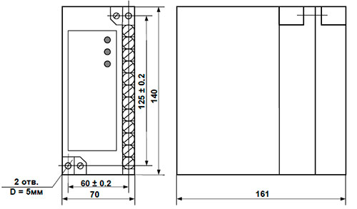 Рис.1. Схема габаритных и присоединительные размеры блока шунтирования и дешунтирования БШД-01